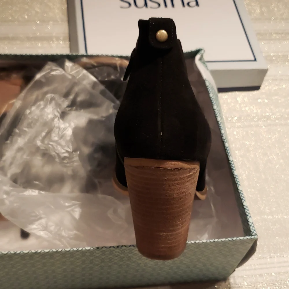 SUSINA New Boots Suede Leather Fashion Bootie Comfort Heel Women's 11 BLACK - Picture 4 of 15